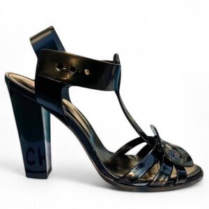 ROGER VIVIER Black Open Toe Signature Buckle Block Heel Sandals Size IT3…